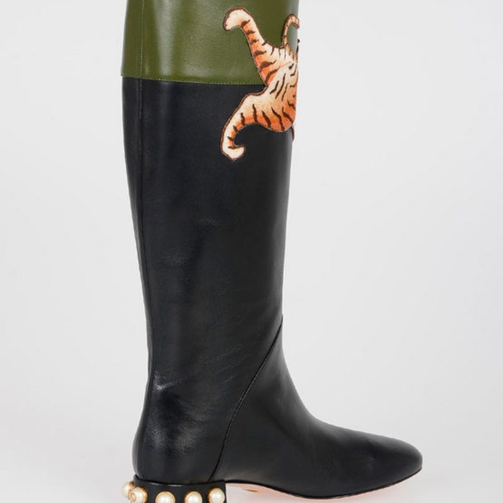 Gucci Black and Green Pam Tiger Embroidered Boots - Picture 5 of 6